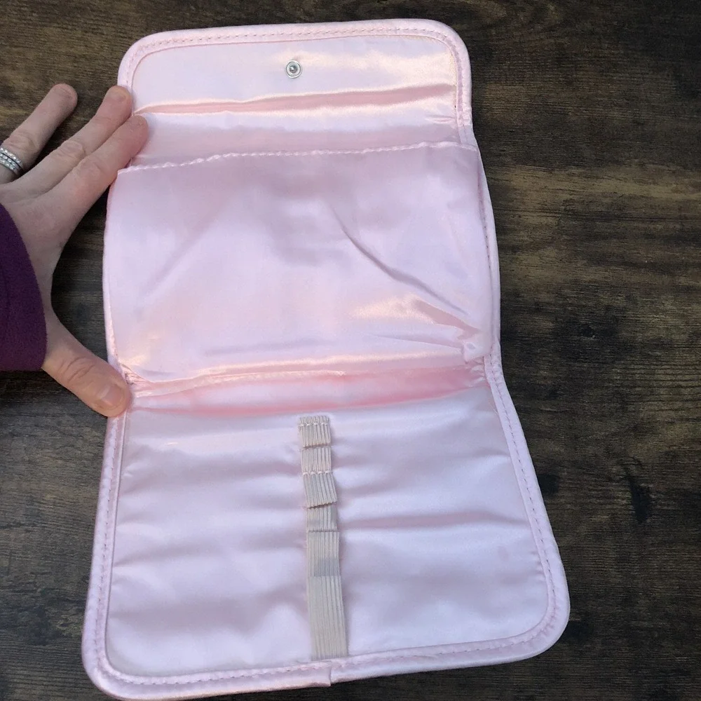 Mally Cosmetic Makeup Bag‎ Pink Grey Striped Sequins Barbie Datenight